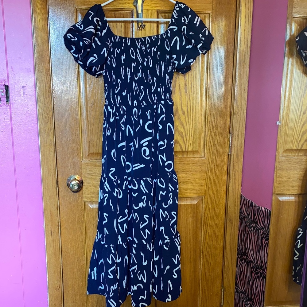 Navy Blue Patterned Women's Dress